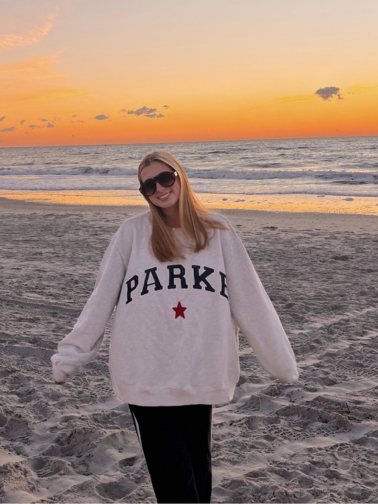 Parke Tops - Parker Cream Crew Sweatshirt with Black Logo and Red Star